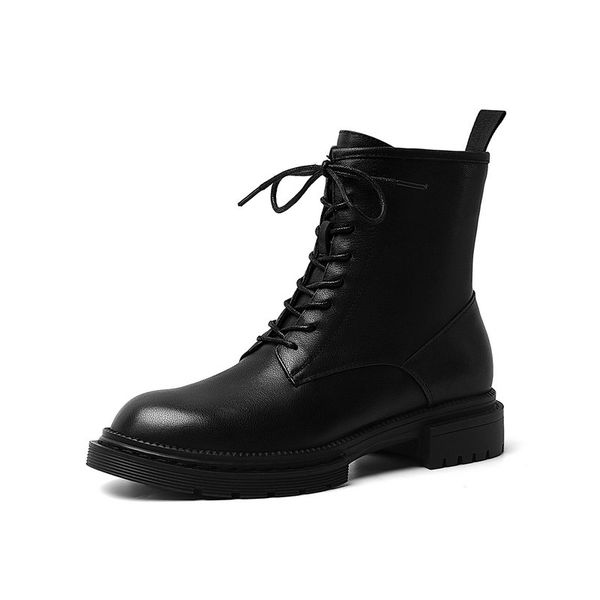 

punk female motorcycle short boots winter warm women lace-up ankle boots party basic shoes woman chunky heels, Black