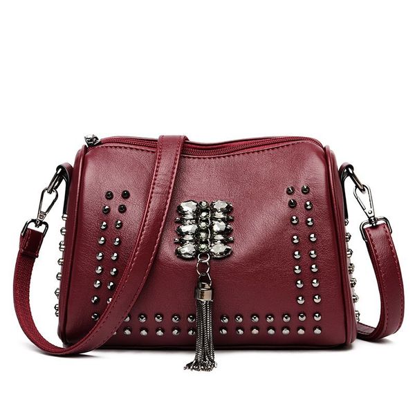 

2020 luxury ladies rivet crossbody bag shoulder bag soft leather female handbag fashion tassel ladies crossbody