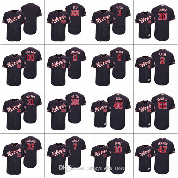 

washington nationals men #22 juan soto 31 max scherzer 37 stephen strasburg women youth authentic flex base custom jersey, Blue;black