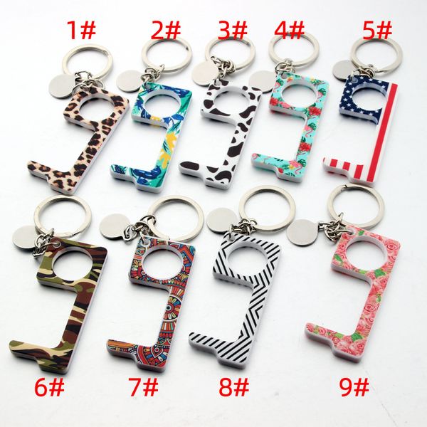 

customizable logo epidemic prevention keychain acrylic double-sided printing 5mm thick personalized edc door artifact press elevator tool