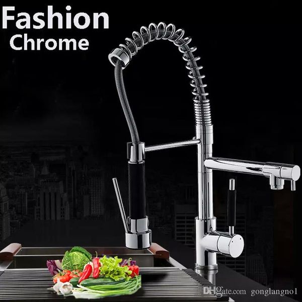 

modern chrome brass spring kitchen faucet swivel spout sink mixer tap deck mount