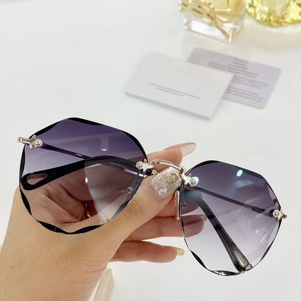

2020 new quality women ce143 rimless sunglasses uv400 exqusite diamond cutting-edge glasses ale star/model/celebrity fullset box