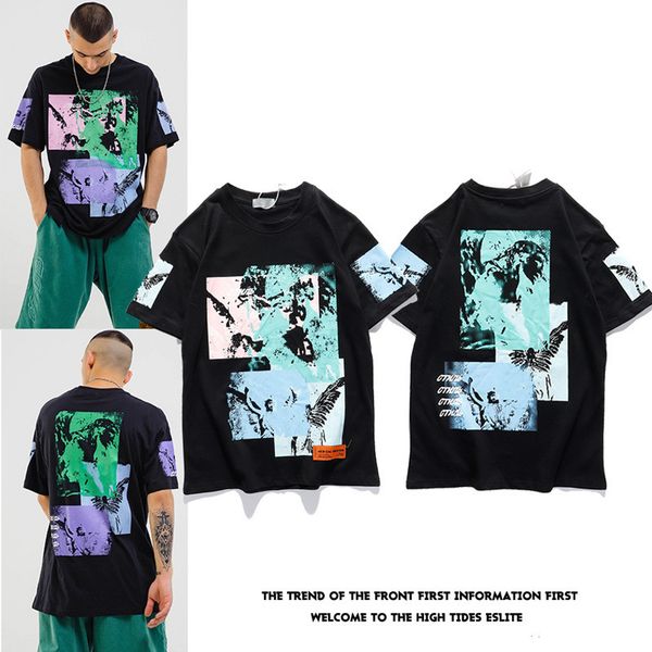 

2020 nasa joint name hp crane abstract character printing short sleeve t shirt men and women couple money, Black;blue