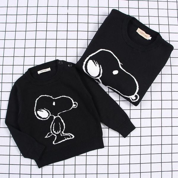 

certain non-season cartoon jacquard family sweater matching round neckline women's baby matching cotton children's sweater, Blue