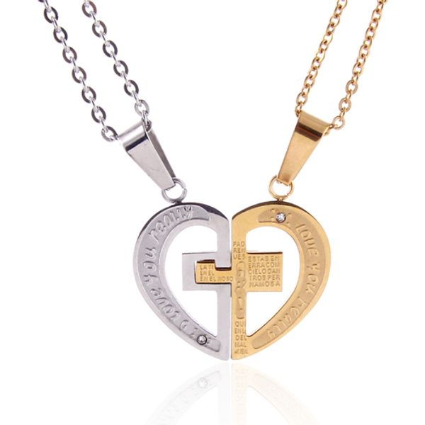 

heart pendant lovers couple necklace titanium steel heart cross pendant jewelry friends necklace girlfriend gifts .nl-2479, Silver