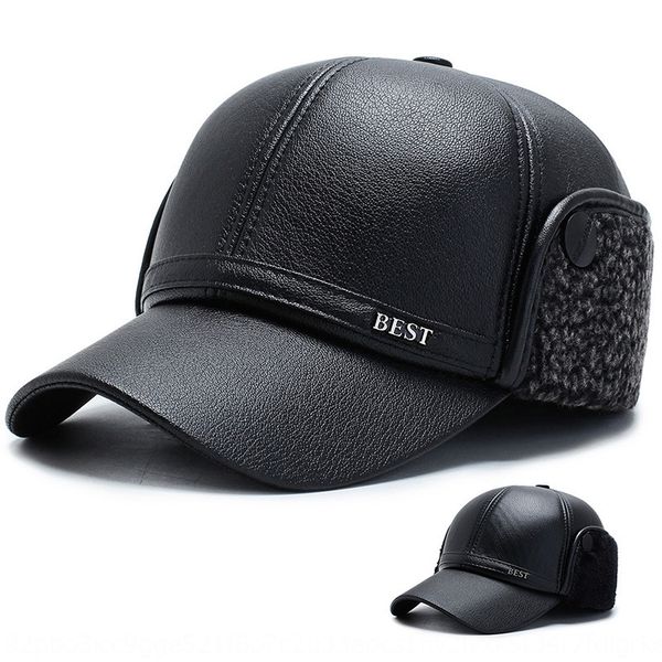 

male warm pu leather belt ear protection cotton middle-aged and hat elderly hat outdoor mountaineering, Blue;gray