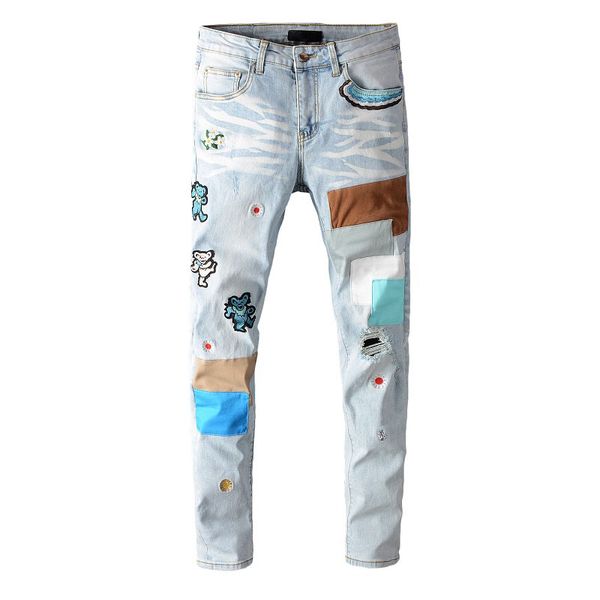 

Designer Men's Jeans 2020 New Arrival Mens Full Length Fashion Embroidery Pattern Trousers Men Casual Hole Zipper Fly Jean Plus Size