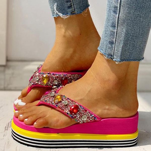 

new summer women crystal slippers glitter flat soft bling female color striped flip flops indoor ladies slides beach shoes, Black