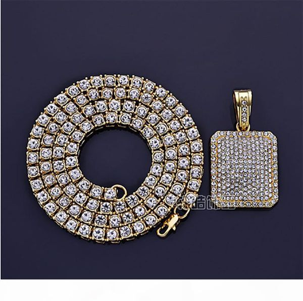 

мужская хип-хоп iced out cz золото серебро dog tag ожерелье полный iced out стразы кристалл 24inch теннис цепи ожерелье, Silver