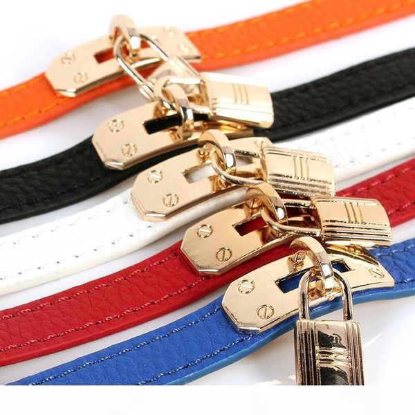 

r many colors leather pu bracelets with lock accessories double circle chram bracelet gold bangle for women and men sale, Golden;silver