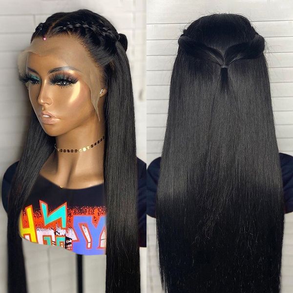 

jet black #1 straight lace front human hair wigs for women 150% pluck natural remy brazilian 13x4 lace frontal wig slove hair