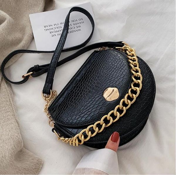 

крокодил pattern saddle bag кожа pu женская сумка цепи tote плечо сумка черный