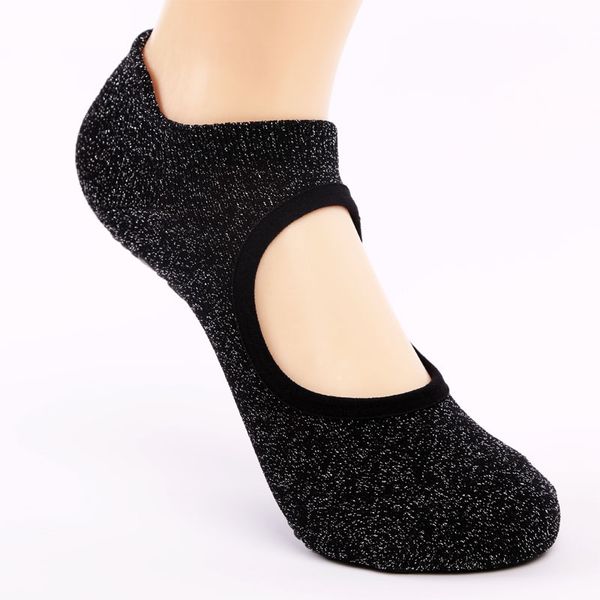 

ushine quality backless yoga socks for women non-slip quick drying fitness sport pilates ballet socks cotton, Black