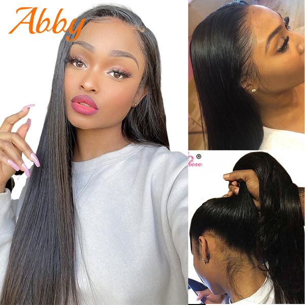 

straight hd transparent lace front human hair wigs 250% density abby hair mongolian human hair wigs preplucked natural hairline, Black