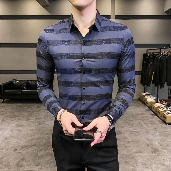 

mens формальный платье рубашки streetwear social tuxedo club party полосатая рубашка мужская одежда класса люкс рубашка 2020 мужчин slim fit, White;black