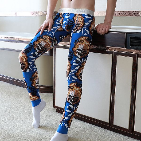 

maiboer autumn and winter new men's slim korean style warm printed fleece warm tight tight pants thickened leggings autumn pants, Black;brown