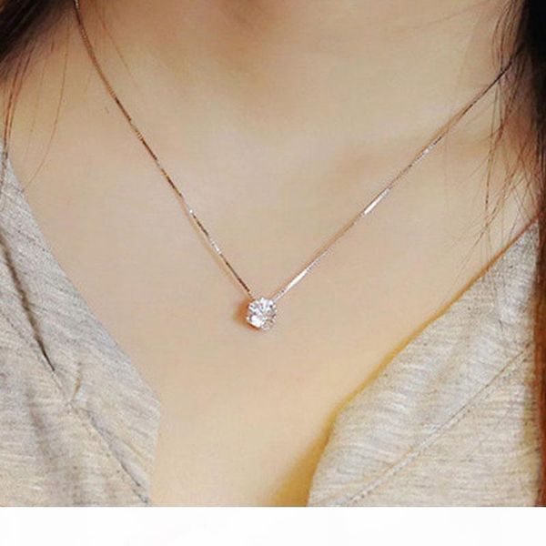 

single diamond necklace female sweet short clavicle chain copper silver pendant necklace six rhombic jewelry short clavicle
