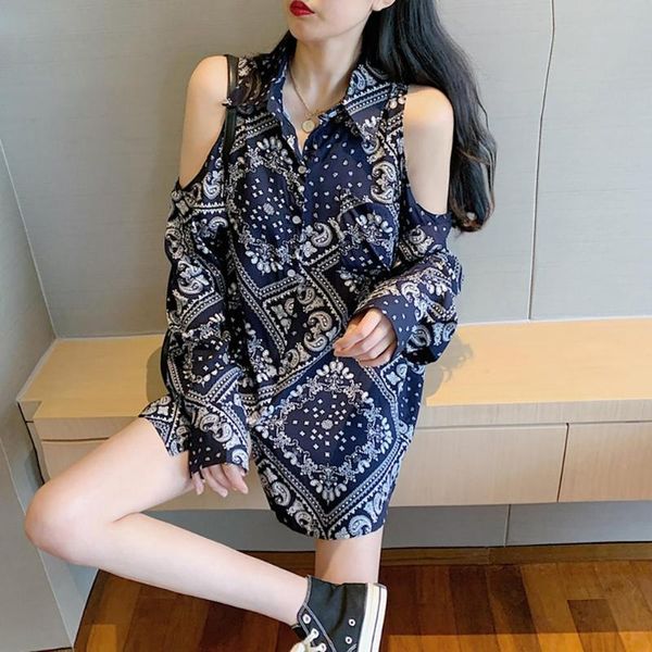 

fashion summer off shoulder long sleeves women loose chiffon leisure casual blouse shirt, White