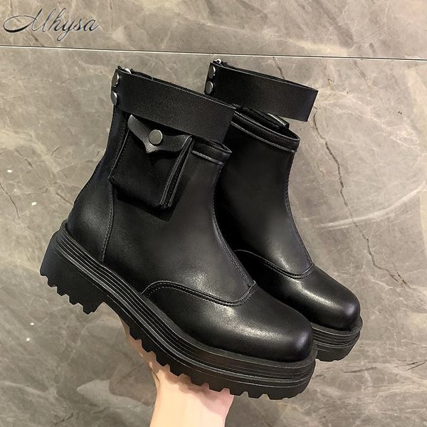 

2020 winter women's boots fashion low-heeled zipper car stitch pu boots women's round head square-heel zapatos de mujer, Black