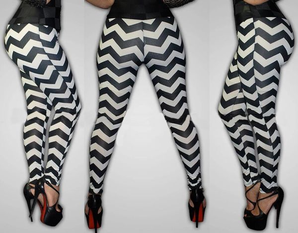 

new women's fashion casual tight pants digital tight pants striped square stitching digital printing leggings lz-752#, Black