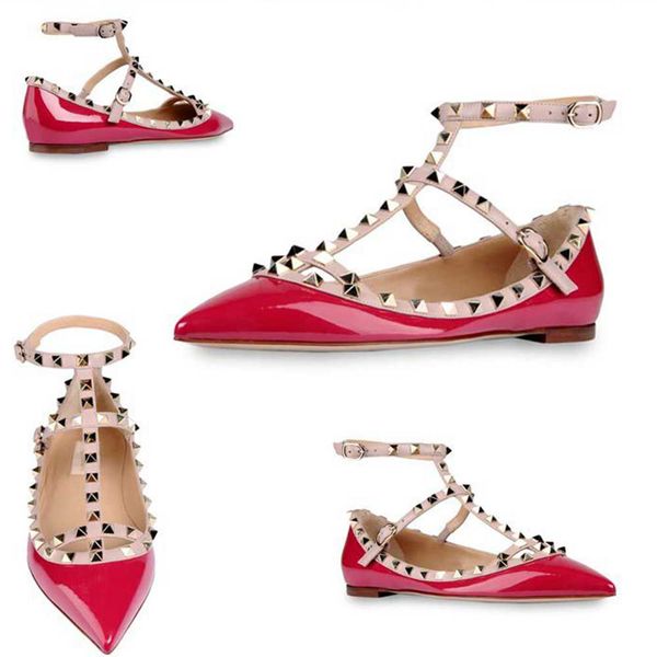 

designer brand classic pointed toe women shoes ankle straps dress leather rivets sandals women studded strappy size 33-43 cs01, Black