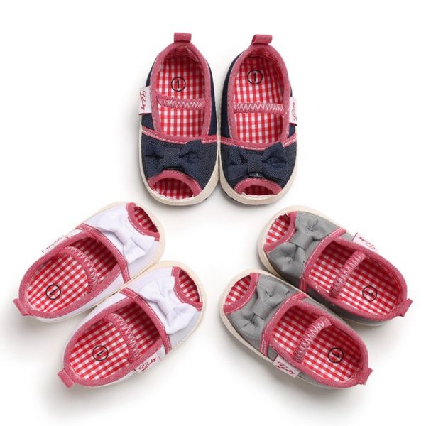 

summer baby shoes soft sole plaid anti-slip bow pattern crib shoes cotton first walkers for 0-18m