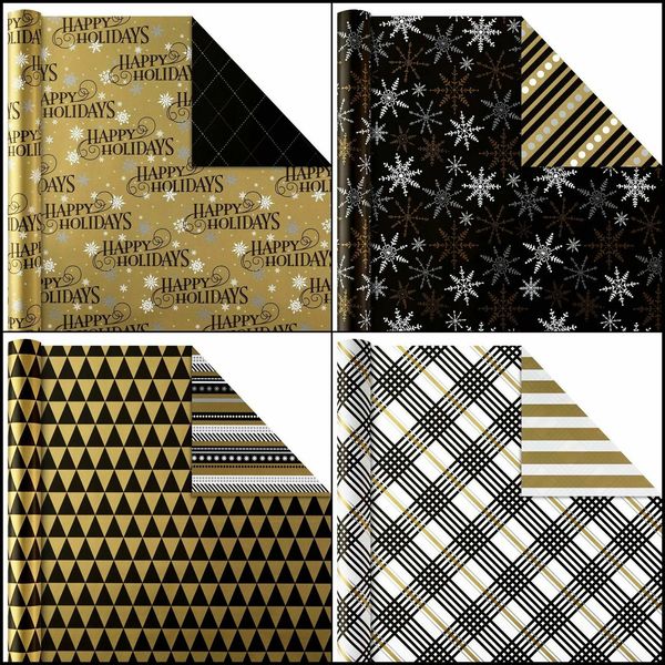 

wrapping paper bundle, black and gold (pack of 4, 150 sq. ft. ttl.)for present