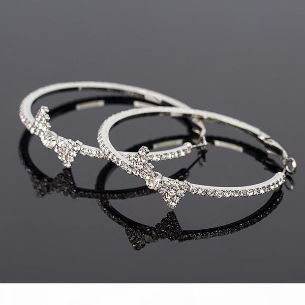 

d fashion earring crystal bow big circle earrings big circle hoop earrings 2017 for women #e090, Silver