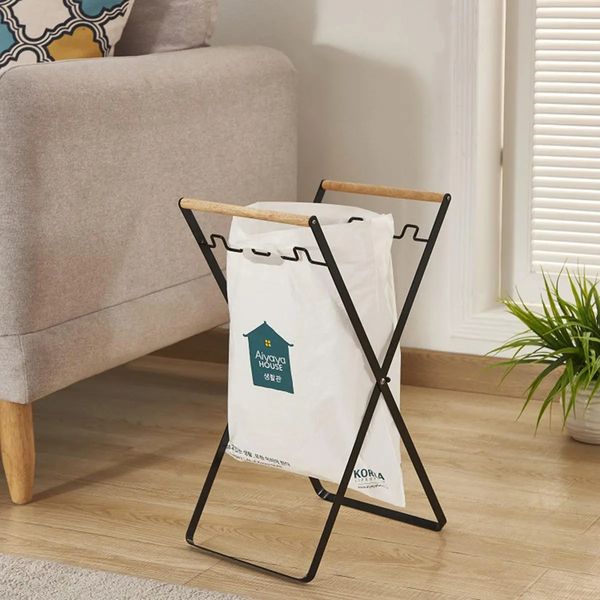 

folding garbage bag holder stand door trash rack kitchen storage towel shelf