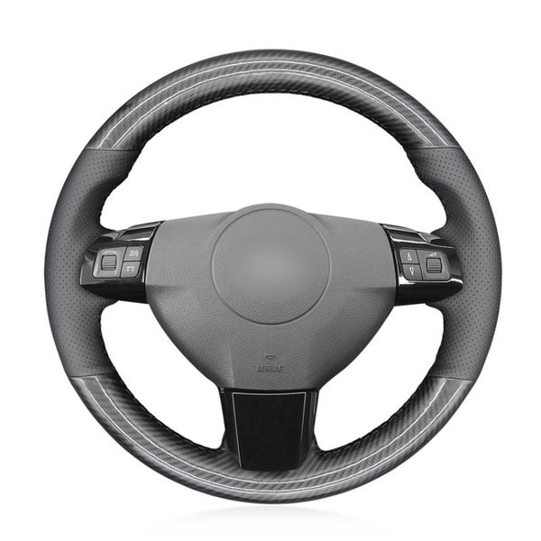 

black pu carbon fiber genuine leather car steering wheel cover for astra (h) 2004-2009 zaflra (b) 2005-2014 vectra (c
