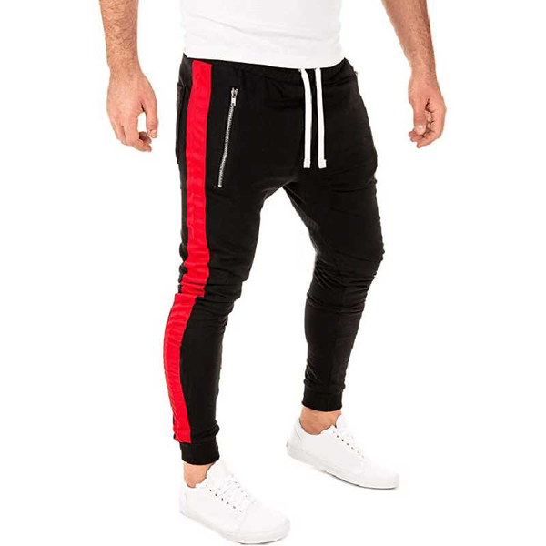 

mens joggers casual pants fitness side striped sportswear tracksuit bottoms skinny sweatpants trousers gyms jogger track pants, Black