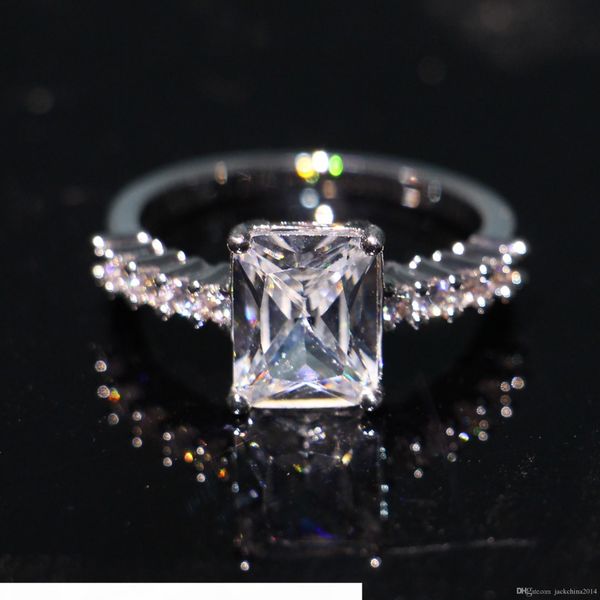 

f stunning shinning luxury jewelry 925 sterling silver princess cut white z cz diamond eternity promise women wedding bridal ring g, Slivery;golden