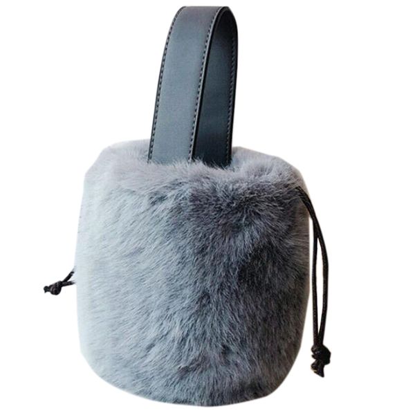 

women's tote bag faux fur lady tote bag plush bucket dark gray