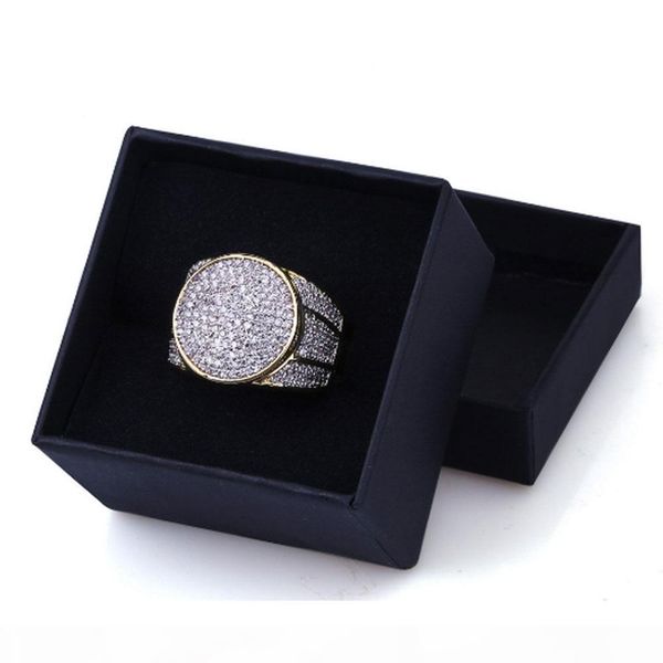 

e 18k gold circle cz bling bling ring micro pave cubic zirconia simulated diamonds hip hop size #7 -size #11 rings, Golden;silver