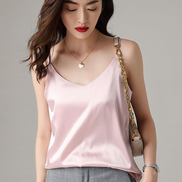 

v-neck sling loose inner vest female base silk solid color thin base shirt outside camisole vest, Camo