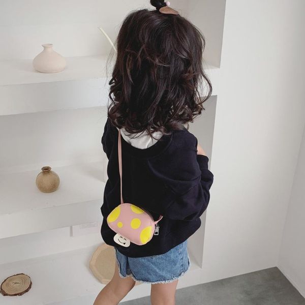 

lovely kids girl shoulder bag funny mushroom shape bags smile zipper handbags coin purse cell phone small handbag #40