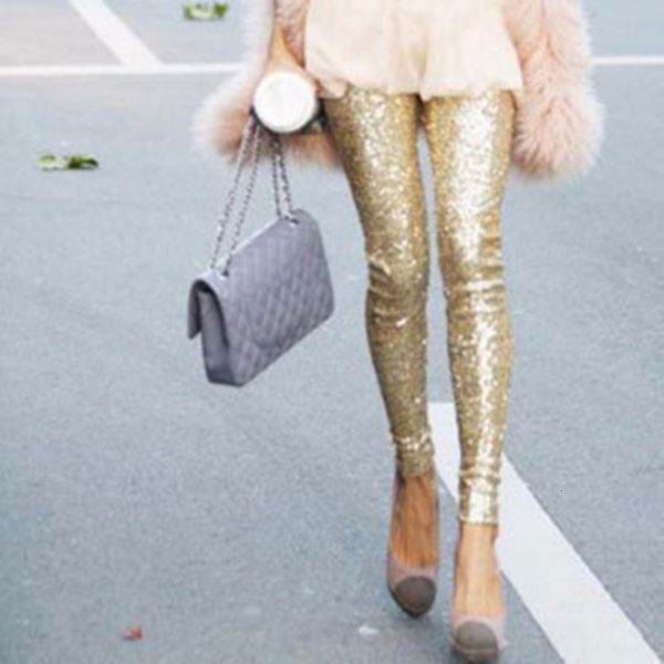 

women sequin stretchy elastic modal ankle-length leggings bling paillette slim legging pencil pants size s l, Black