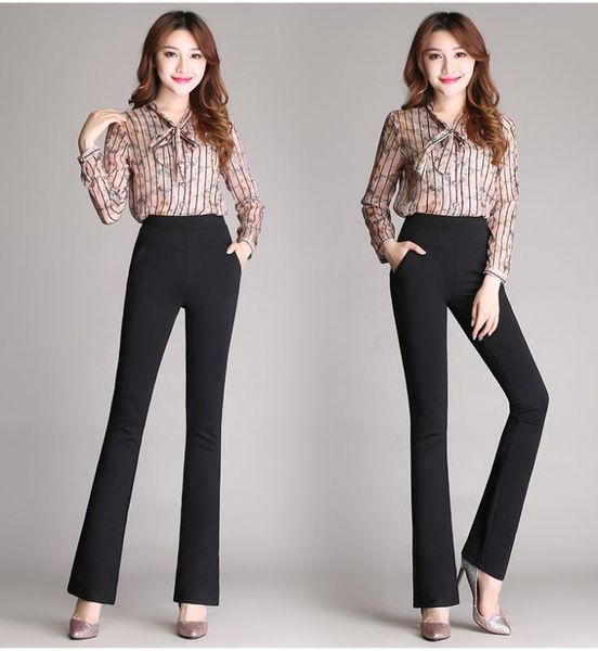

women's micro flare pants high waist 2020 new fashion all-match women's long pants high quality, Black;white