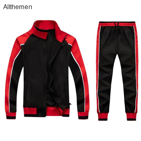 

men's tracksuits allthemen men sportswear set autumn hoodies mens tracksuit patchwork hip hop sweatshirt+pants male casual two pieces s, Gray