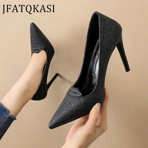 

women high heels summer hundred match single party shoes pu small sequin ladies pumps fashion brand wedding shoes 2020 new, Black