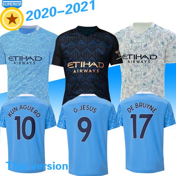 

manchester 20/21 kun aguero home soccer jersey 2020 away man city mahrez de mahrez bruyne silva jesus sane 3rd football shirt uniform, Black;yellow