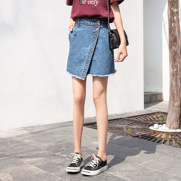 

2020 spring / summer a- denim джинсовая новый корейский стиль шикарный стиль юбки онлайн популярный a- линия юбка все-матч 0771, Black
