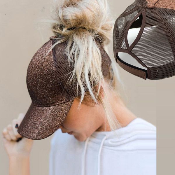 

glitter ponytail baseball cap women snapback dad hat caps messy mesh trucker bun summer hat female adjustable hip hop hats, Blue;gray