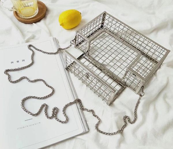 

new-handbag tote metal cage girls handle bags purse fashion party pouch evening bag