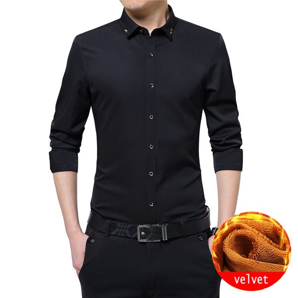 

browon winter tuxedo shirt velvet shirt warm long sleeve men non-ironing party wedding men clothes 2020, White;black