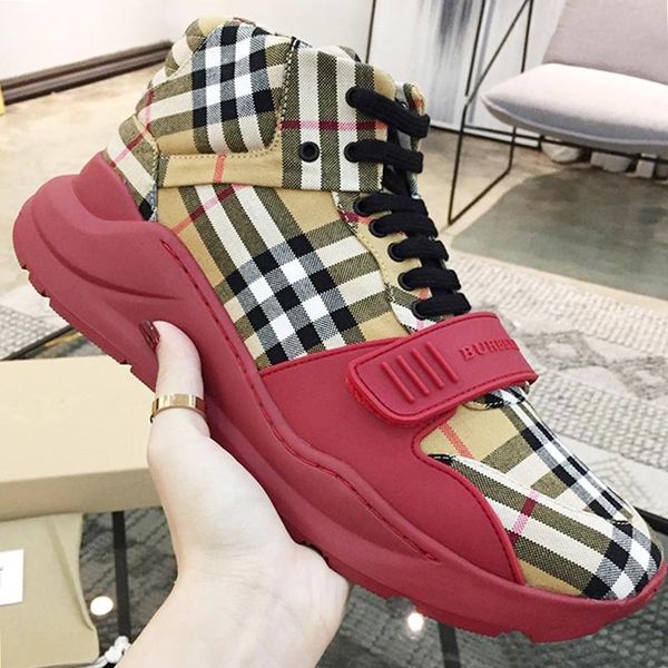 

fast delivery mens boots vintage check cotton sneakers comfortable fashion design lightweight shoes high lace -up casual luxury men shoe, Black