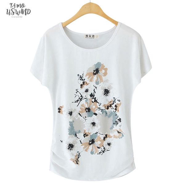 

summer female t shirt new arrive womens printing short sleeve white floral cotton t shirt women loose batwing sleeve o neck t