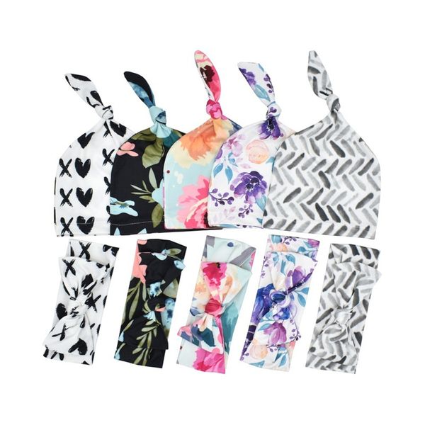 

ins neonate sleeping bag printed blanket bow head band hat three piece set baby flowers suit flower pattern cashmere fabric 15xd b2