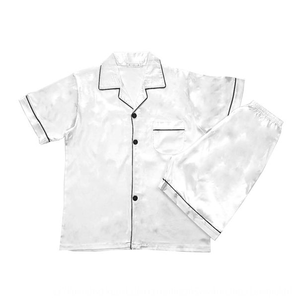 

b2pu6 men's pajamas summer thin ice silk summer short-sleeved shorts silk large size solid home service simulation simulation color hom, Black;brown