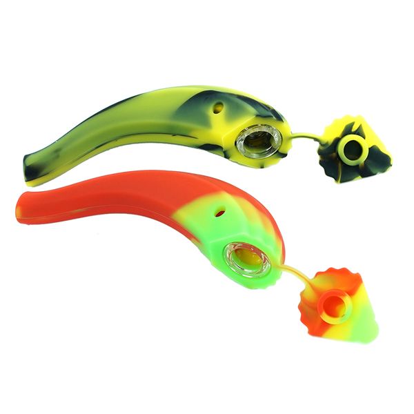 Pipa da fumo in silicone all'ingrosso con ciotola di vetro Creativo mini cucchiaio da bong per olio di tabacco Pipes dab rigs portasigarette gorgogliatore